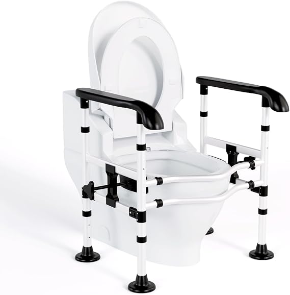 Toilet Safety Rails for Seniors,Toilet Safety Frame & Rail,Handrail Toilet Bars with Adjustable Height & Width,Fits Most Toilet Seats, 220lbs Capacity