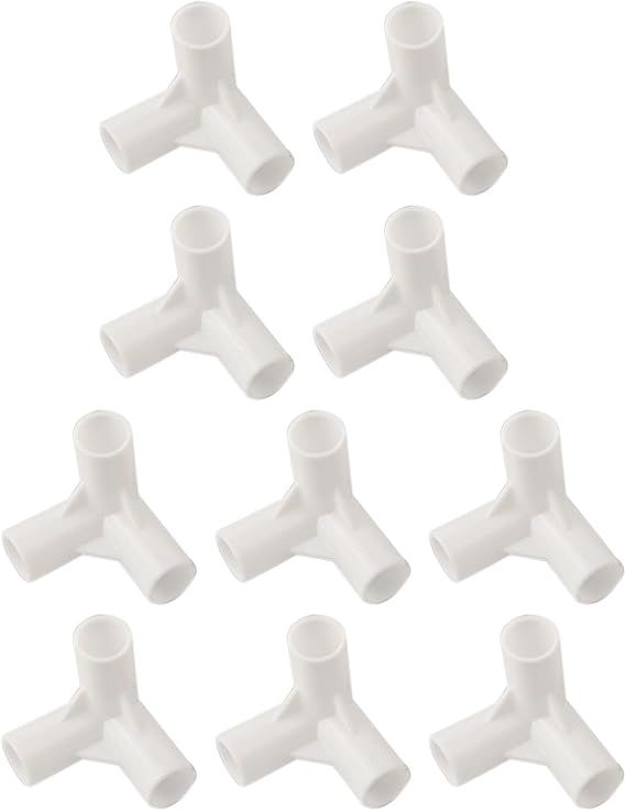 Tent Pole Connector 3-Way Tee Joint Camping Canopy Frame Fittings Fixed Joints Connector White Plastic Support Brackets For Outdoor Tent Shelter Structure I.D 16mm 10 Pack(90 degree tee)