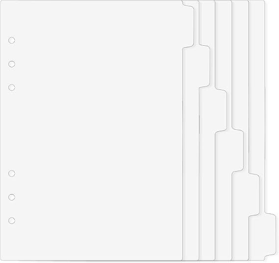 6 Pcs A5 Binder Dividers, 6 Holes Clear Binder Divider Index with Tabs Insertable Plastic Index Divider Sheets 6 Rings Planner Divider Index Page for Binder Notebook Journal Diary Memo Notepad