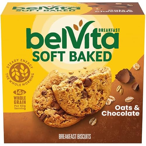 belViita Soft Baked Oats & Chocolate Breakfast Biscuits, Chewy Breakfast Bars, 5 Packs 1 Biscuit Per Pack