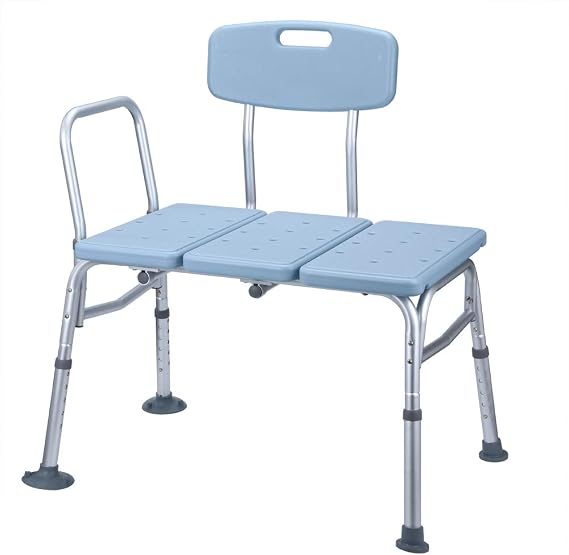 Tub Transfer Bench for Bathtub, Adjustable Shower Bench Seat with Backrest & Arms, 330lbs Weight Capacity - Bath & Shower Chair for Seniors and Adults, Non-Slip Seat for Inside Shower or Tub