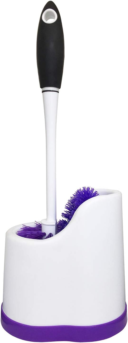 Toilet Brush and Holder, Toilet Bowl Cleaning System with Scrubbing Wand, Under Rim Lip Brush and Storage Caddy for Bathroom