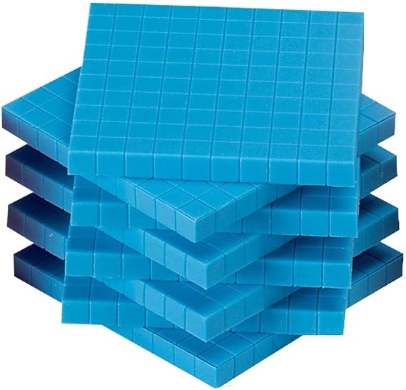 hand2mind Blue Plastic Base Ten Blocks Flats Set, Place Value Blocks, Counting Cubes for Kids Math, Base Ten Blocks Classroom Set, Math Blocks Kindergarten, Base 10 Math Manipulatives (Set of 10)