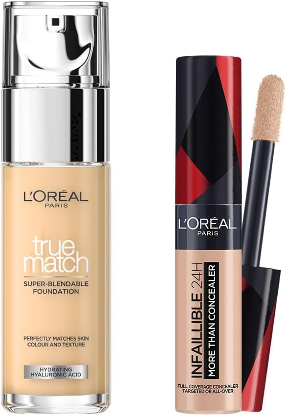 LOréal Paris True Match Maintenance Foundation 1R ROSE IVORY & Infaillible Full Face Applicable Concealer 322 Ivory Makeup Set