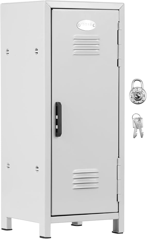 Mini Locker with Lock and Key, Rustproof Metal Small Locker for Desktop, Girls Desktop Store Organizer, Money Safe and Cash Lock Case for Girls (White)