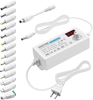 SHNITPWR 36W Universal Power Supply 100-240V AC to DC 3V ~ 24V 1.5A Converter 3V 5V 6V 9V 12V 15V 18V 20V 24V Multi-Voltage Adjustable Power Adapter with 14 Tips & 1 Polarity Converter, White