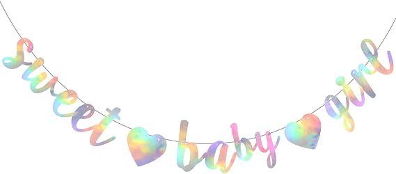 BEISHIDA Pre-Strung Iridescent Girl Baby Banner Baby Shower Decor