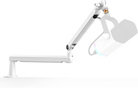 FIFINE Microphone Stand, Microphone Boom Sleeve Stand, Table Mount Low Profile Podcast Truss Suspension Stand, Cables Duct Management, Metal Sleeve Stand for Recording, Streaming, Gaming-BM88 White