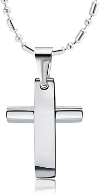 Silver Polished Cross Necklace 316L Stainless Steel Small Cute Pendant for Women and Men