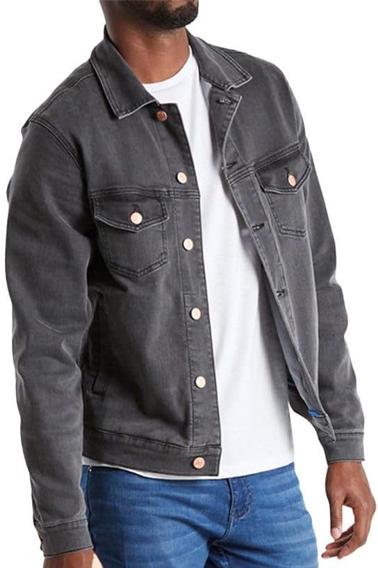 Mugsy Mens Denim Jacket, Classic Fit, Stretch Denim Jacket for Men, Comfortable, Flexible Outerwear, True to Size