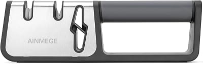 Knife Sharpeners, 2 Stage Best Knife Sharpener, 3-in-1 Quality Kitchen Knives and Scissors Sharpener with Diamond, Ceramic Wheel, Tungsten…