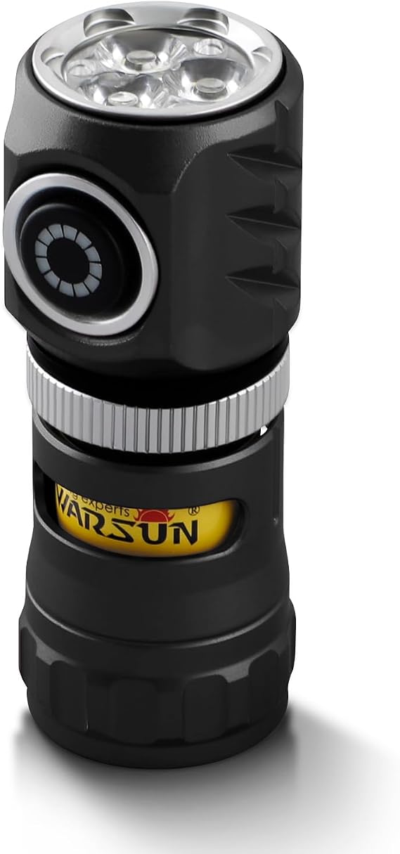 WARSUN Mini Spinning Rechargeable EDC Flashlight Compact Pocket Flashlight, USB-C Aluminum Alloy Torch with Magnetic Base, 5 Light Modes for Camping, Dog Walking & Daily Use