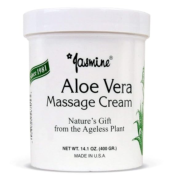 Jasmine Aloe Vera Massage Cream. Keep Your Face and Body Fresh and Soft with Anti-Aging Therapy Cream. Have Deeply Moisturized and Nutrition on Your Skin. Organic Aloe Vera Extract. [400 g / 14.1 Oz]