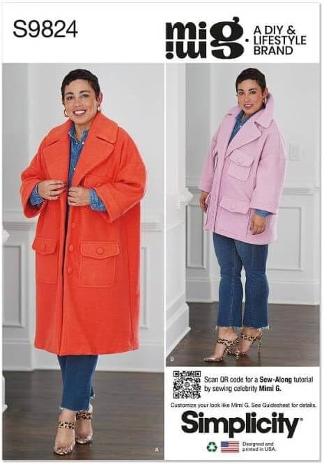 Simplicity SS9824A Misses' Oversized Coat Sewing Pattern Kit by Mimi G Style, Design Code S9824, Sizes XS-S-M-L-XL