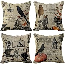 KatchOn,Orange and Black Halloween Pillow Covers - 18x18 Inch,Pack of 4 | Throw Cushion Happy Cases for Decorations Indoor,Red and White (KA-HWN-PC-ORW-PUMKNPC)