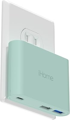 iHome 32W AC Pro Multi Port USB Wall Charger Block - Charging Station for Multiple Devices with 3 Ports 1 USB-C, 2 USB-A - Fast Charging, Universal Compatibility Mint