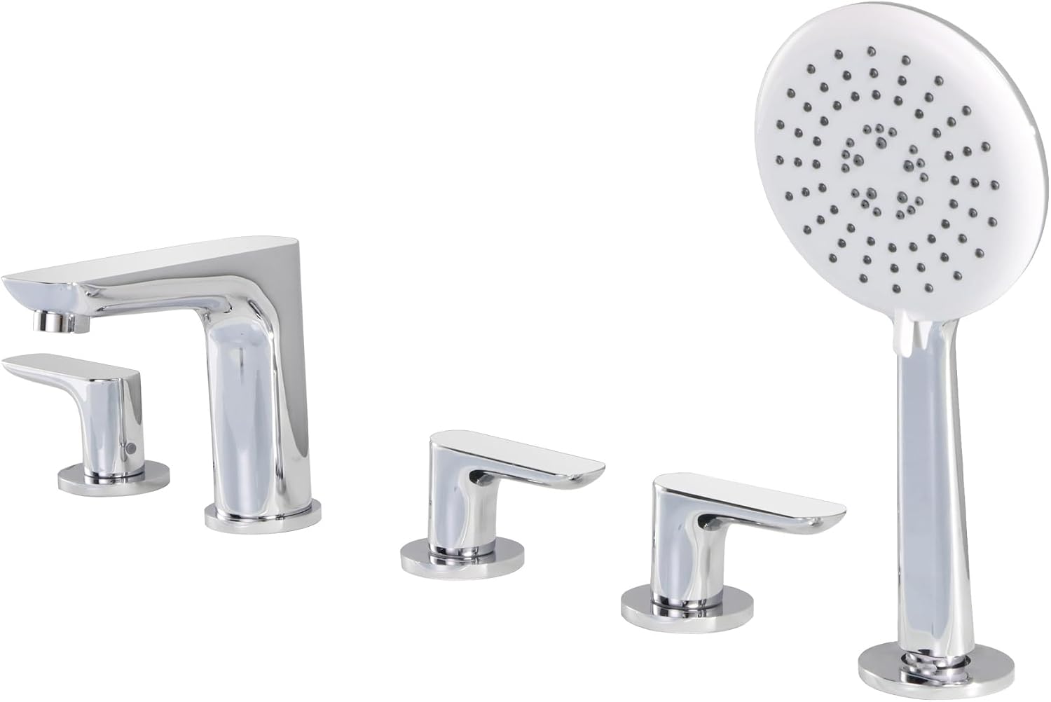 5 Hole Roman Tub Faucet with Sprayer, Chrome Bathtub Faucet Set 3 Handle, 5 pc Deck Mount Tub Faucet with Hand Shower, Bathroom High Flow Deck Mount Tub Filler Brass - Huifeidezhu