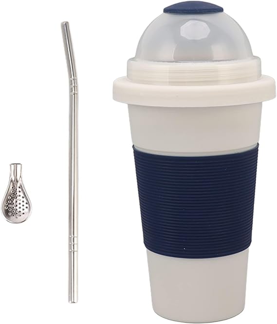 Aluminum Magic Slushie Maker Cup, Double Layer Insulated Quick Frozen Slushy & Smoothie Maker DIY Milkshake Ice Cream Cup with 2-in-1 Straw Spoon for Adults Home Travel