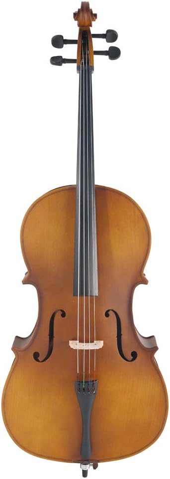 LYKOS 4/4 Acoustic Cello + Case + Bow + Rosin Wood Color Beautiful Varnish Finishing (Matte Golden)
