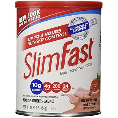 SlimFast Original Strawberries & Cream Meal Replacement Shake Mix Weight Loss Powder 12.83 Oz. Canister 14 Servings - Pantry Friendly