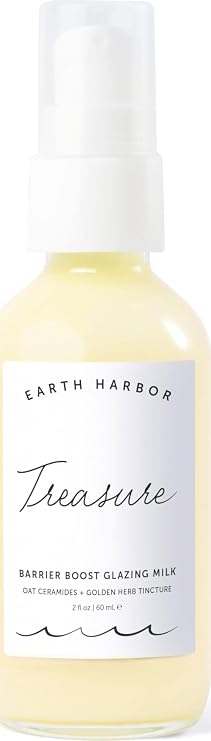 Earth Harbor Treasure Barrier Boost Glazing Milk Vegan Essence Moisturizer for Sensitive, Dry & Acne-Prone Skin Oat Ceramides & Sea Buckthorn Hydrates, Calms & Repairs Skin Barrier 2 oz