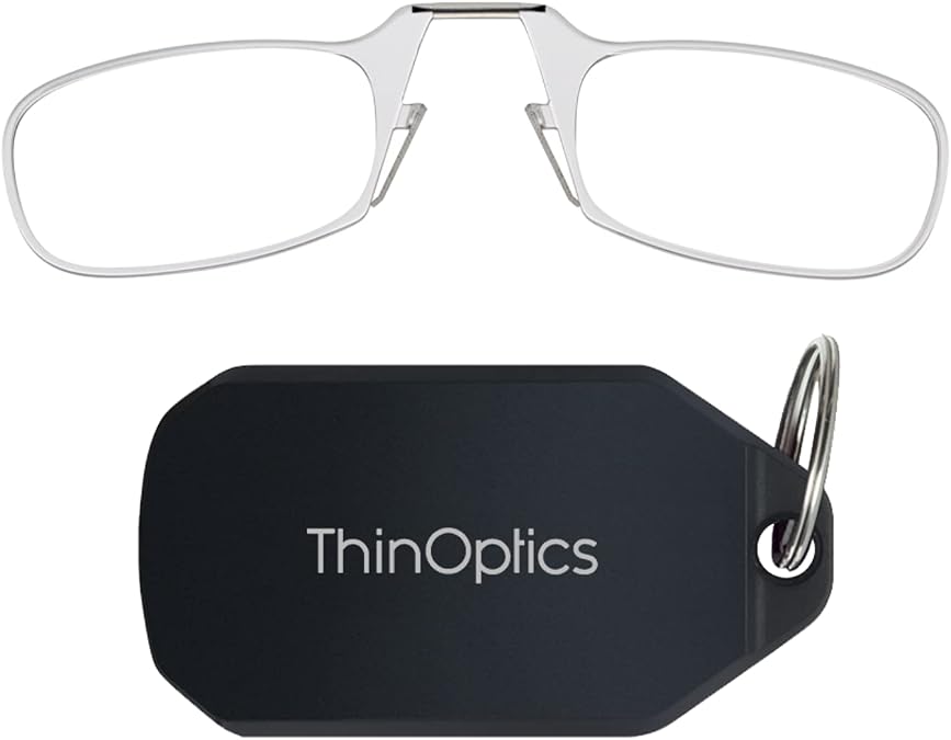 ThinOptics Keychain Case and Readers Rectangular Reading Glasses, Black, 44 mm + 2.5