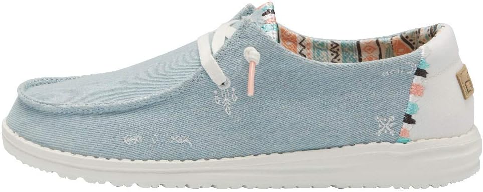 HEYDUDE Women's Wendy Boho Light Denim Size 10 | Womens Shoes | Womens Lace Up Loafers | Comfortable & Light-Weight