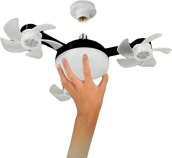 Socket Fan Light, Screw in Ceiling Fan with Remote Control 3 Speed Adjustable E26/E27 Ceiling Fan Bulb & Dimmable LED Light (3000K-6000K) for Bedroom, Kitchen, Garage (3 Head)