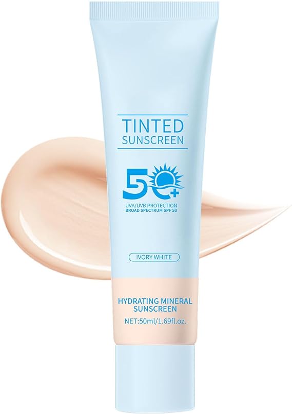 Tinted Sunscreen for Face SPF 50, Hydrating Sun Essence Face Sunscreen, Hydrating Lightweight Sunscreens, Waterproof & Non-Sticky, for All Skin Types (#02)