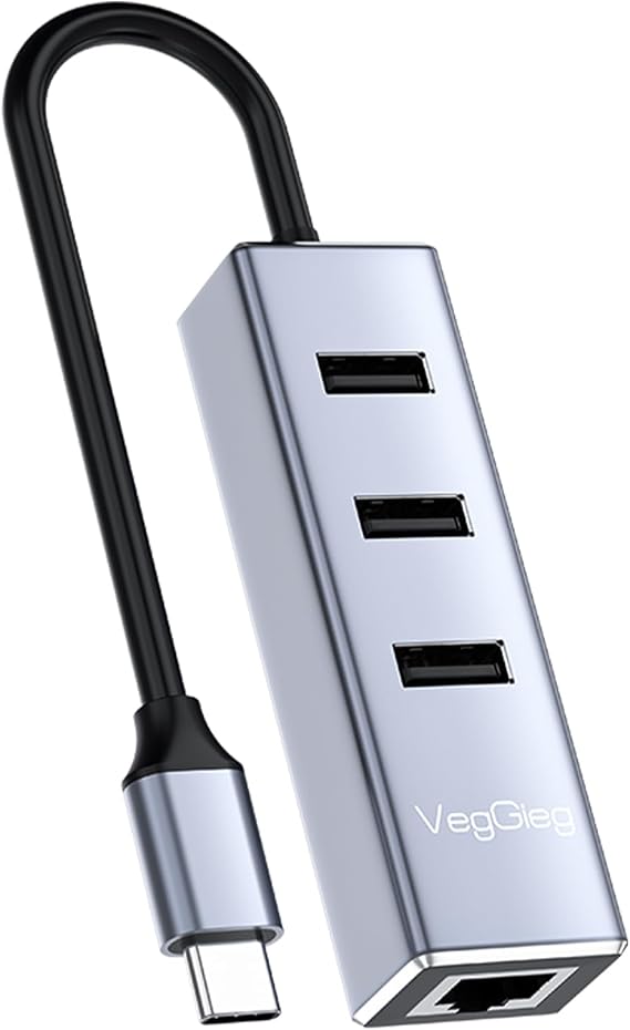 Veggieg USB Type-C to 100Mbps Ethernet Converter and 3 Port USB Hub Multiplexer
