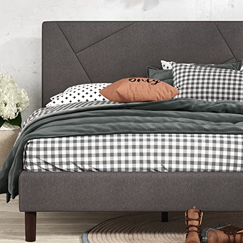 zinus judy bed 160 x 200 cm - bed frame height 35 cm - padded platform bed frame with headboard and wooden slatted holder - gray