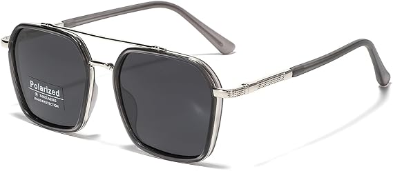 Metal Square Frame Sunglasses Big Tr90 Double Bridge Polarized Sun Glasses TAC Lens Unisex Glasses