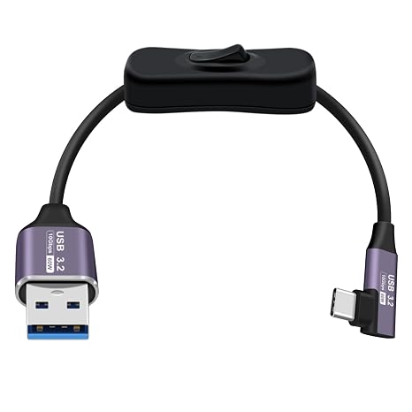 USB to USB C Cable 90 Degree with On Off Switch 3A 60W Fast Charging Right Angle USB C Cable 10Gbps Data Transfer,USB 3.2 Type A to C Cable for Tablets,Laptops,Phone (90 Degree, 1 m)