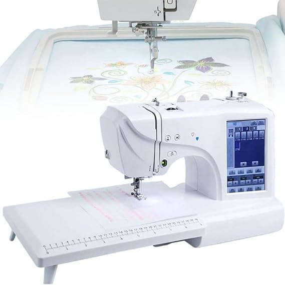 Electric Embroidery Sewing Machine with 7" LCD Touch Screen, 4x9.2 inch Embroidery Area, Automatic Thread Cutting & Threading, Multi-Pattern Border