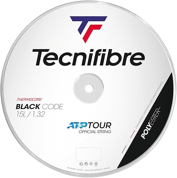 Tecnifibre Reel 200M-BLACK Code 1.32 Unisex Adult Tennis Rope, Black, Single
