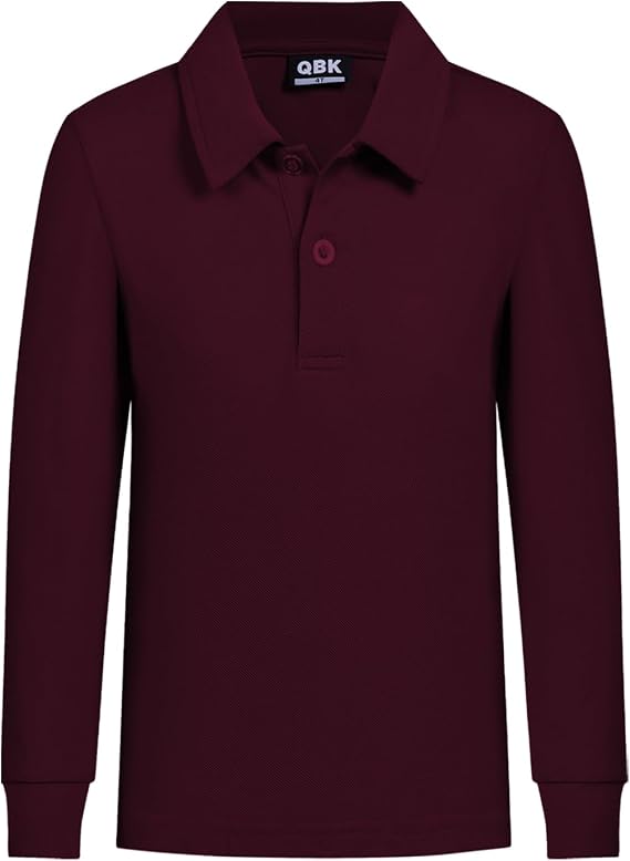 QBK Toddler to Youth Boys' School Uniform Pique Polo Shirts Kids Long Sleeve Collared Golf Shirt