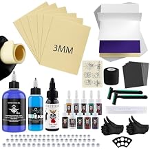 Tattoo Practice Skin with Transfer Paper 124Pcs Complete Tattoo Practice Skins Kit with 6Pcs 3mm Fake Skin 30Pcs Transfer Papers 4OZ Transfer Gel for Beginners Tattooing Supplies (124pcs)