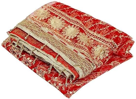 MATA Rani Chunri Multicolor with Golden Print & Lace Border 2Meter Puja Chunari for Matarani (1 Piece)