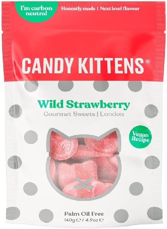 Vegan Sweets, CANDY KITTENS WILD STRAWBERRY, Packed With Fruit Juice & Natural Ingredients, Big Flavours From Little Kittens, Vegetarian Sweets - 125g Sweet Bag