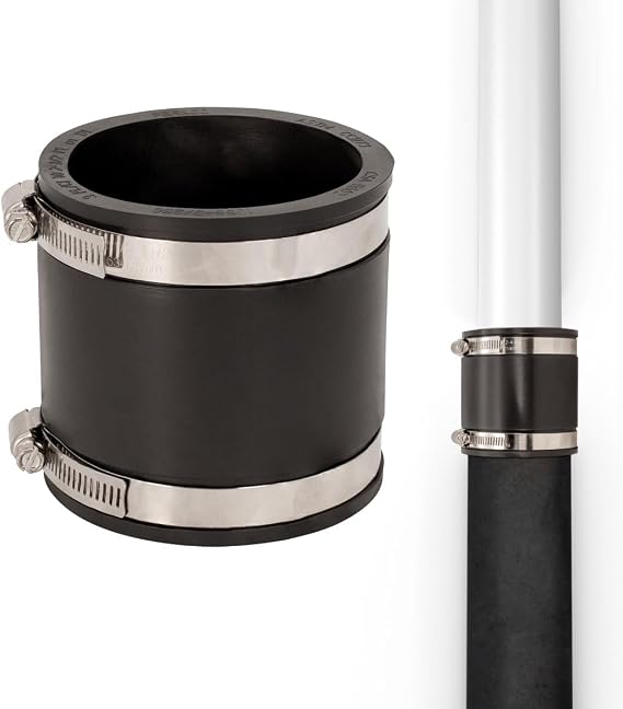 Fernco P1056-3/250 3-in. x 2.5-in. Cast Iron, Plastic and Steel Pipe Flexible Reducer Coupling Connector Adapter in Black