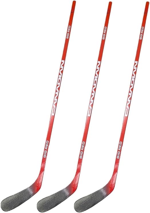 Fischer Canadian Big Red 3-Pack Hockey Sticks - Junior | 50 Flex, P92 Curve | Full ABS Off-Ice Blade, Wood Shaft | Junior, 3 Pack