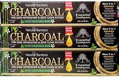 Natural Bamboo Activated Charcoal Essential Toothpaste (100% Fluoride Free) (3 Tubes)