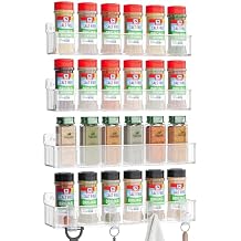 Nieifi Spice Rack Wall Mount, 4 Pack, Clear, Screw or Adhesive Installation, Spice Rack Organizer for Small Spice Jars, Suitable for Kitchen Cabinet or Pantry Door