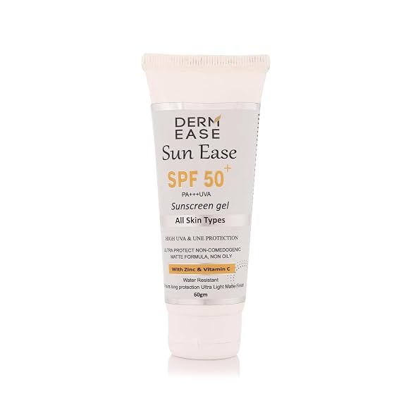 Sun Ease SPF 50+ PA+++ UVA Sunscreen Gel | Broad-Spectrum Sun Protection | High UVA & UVB Defense | Lightweight, Non-Greasy Sunscreen Gel for All Skin Types - 60g