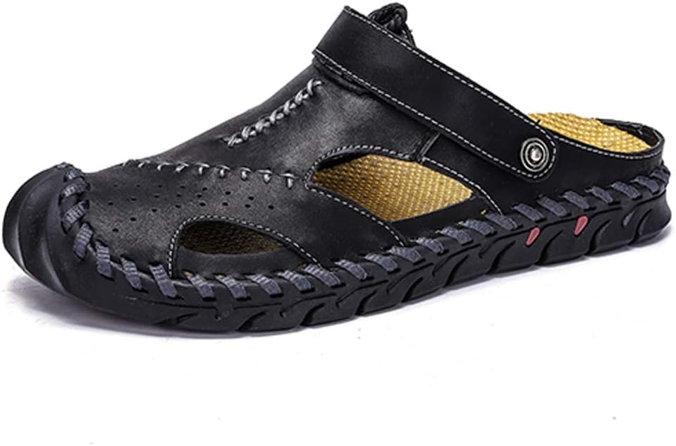 Mens Closed Toe Leather Sandals Summer Casual Fisherman Sandals Walking Outdoor