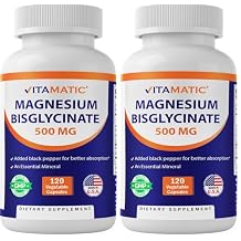 Vitamatic Magnesium (from Bisglycinate & Oxide) with Vitamin D3 & Zinc - 120 Veg Capsules - Supports Muscle, Joint, Nerve & Heart Health Non-GMO, Gluten-Free (Pack of 2)