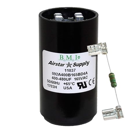 400-480 uF x 165 VAC - BMI/USA Start Capacitor # 092A400B165BD4A with Bleed Resistor