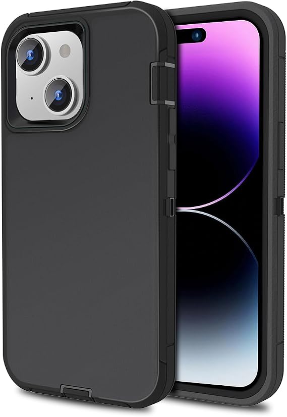 Compatible with iPhone 15/14/13 Phone Case, Dual Layer Shockproof Full Body Cover Military Grade Drop Protection Heavy Duty Phone Case for Women & Men (Black)