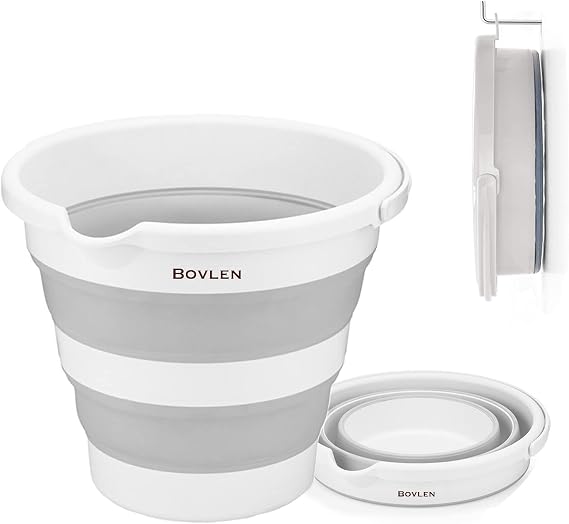 12 Liter Foldable Bucket - Accordion Folding Bucket - Car Bucket - Grey - 32.5 x 27.5 x 6 cm - PP+ TPR