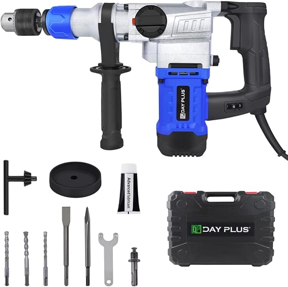 1080W Professional Rotary Hammer Drill, Vibration Control & Safety Clutch 4500RPM Multifunctional Electric Hammer Power Drill Breaker 4 Modes Drilling 6 Variable Speed,Chisels and Drill Bits with Case